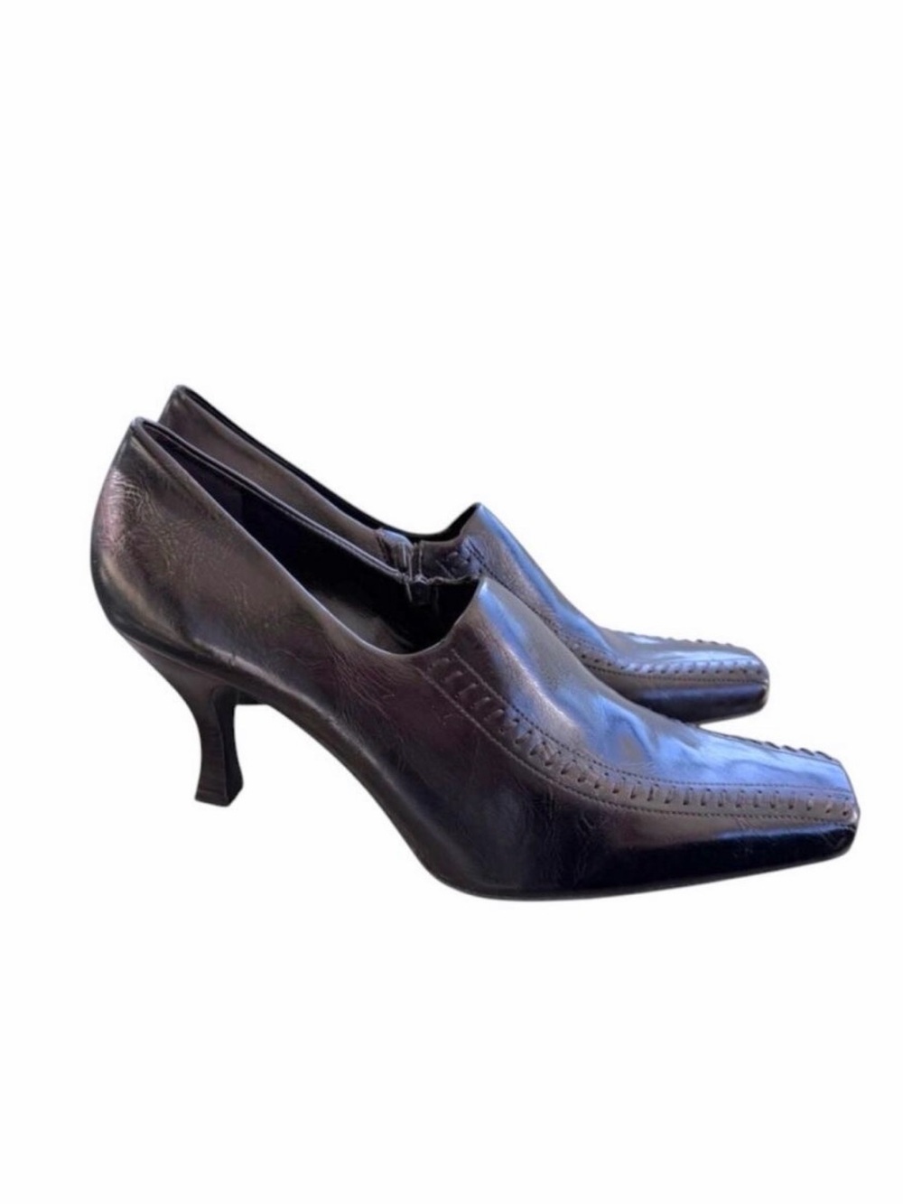 Franco Sarto Y2K Leather Kitten Heel Pumps Women’s 10M Square Toe Dark Brown NEW